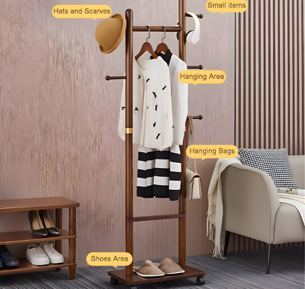 Clothes Rack Wooden with Wheels
