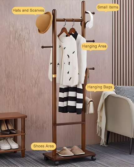 رف ملابس خشبي بعجلات