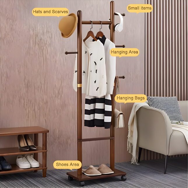 رف ملابس خشبي بعجلات