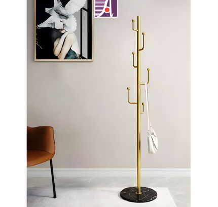 Metal Coat Stand Stable Marble Round Base with Hooks