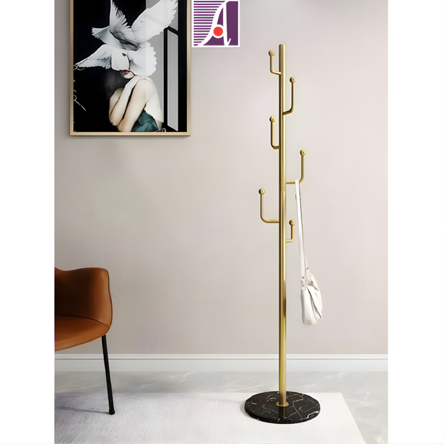 حامل معاطف معدني بقاعدة دائرية من الرخام المستقر مع خطافات