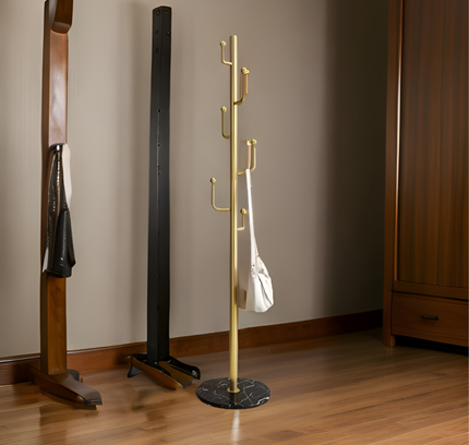 Metal Coat Stand Stable Marble Round Base with Hooks