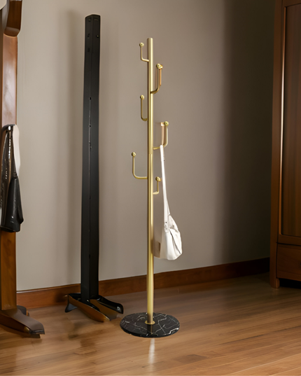 حامل معاطف معدني بقاعدة دائرية من الرخام المستقر مع خطافات