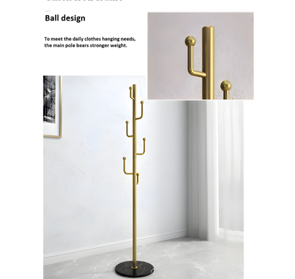 Metal Coat Stand Stable Marble Round Base with Hooks
