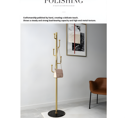 Metal Coat Stand Stable Marble Round Base with Hooks