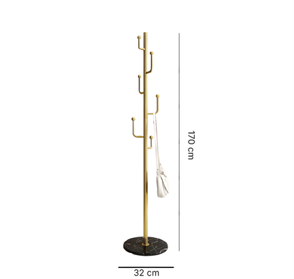 Metal Coat Stand Stable Marble Round Base with Hooks