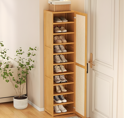 Bamboo Single Door Shoe Cabinet 9 Layer