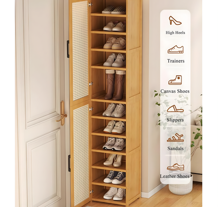 Bamboo Single Door Shoe Cabinet 9 Layer