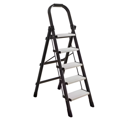 سلم منزلي قابل للطي من الألومنيوم بخمس درجات، أسود