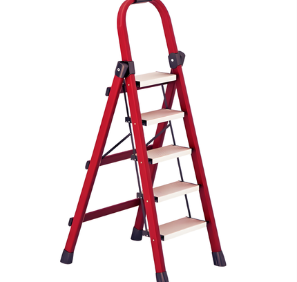 سلم منزلي قابل للطي من الألومنيوم بخمس درجات، أسود