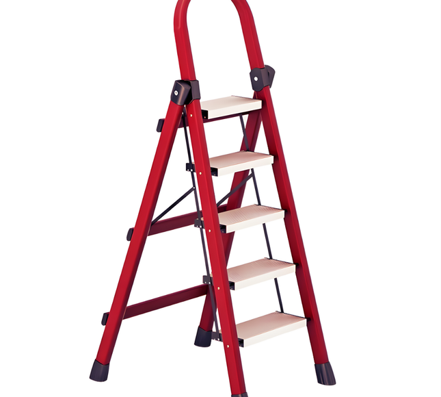 سلم منزلي قابل للطي من الألومنيوم بخمس درجات، أسود