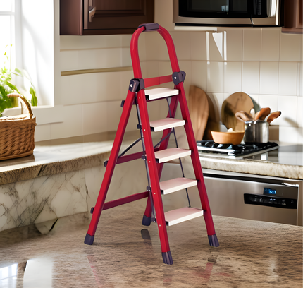 سلم منزلي قابل للطي من الألومنيوم بخمس درجات، أسود