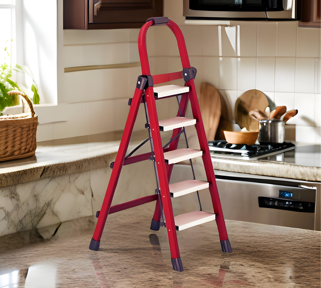 سلم منزلي قابل للطي من الألومنيوم بخمس درجات، أسود