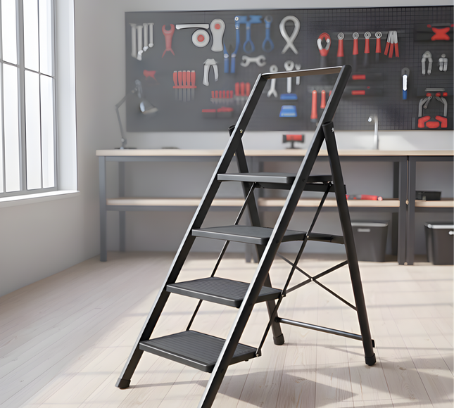 Foldable Iron Ladder with Handrail 4 Steps