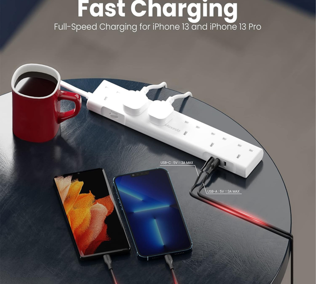 Power Strip Surge Protector 6 AC-3Usb Socket Moxedo