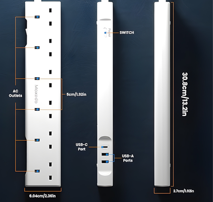 Power Strip Surge Protector 6 AC-3Usb Socket Moxedo