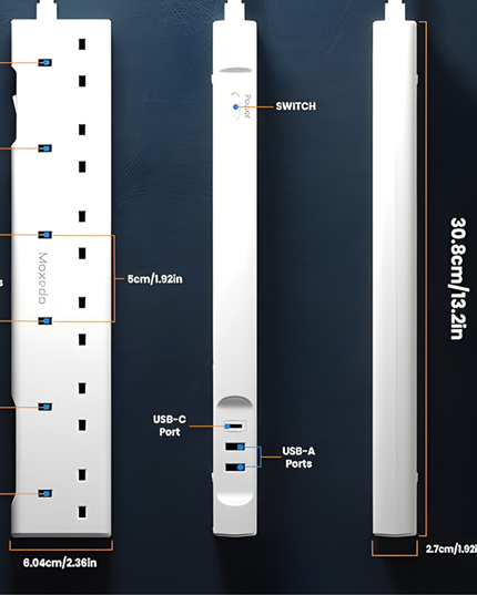 Power Strip Surge Protector 6 AC-3Usb Socket Moxedo