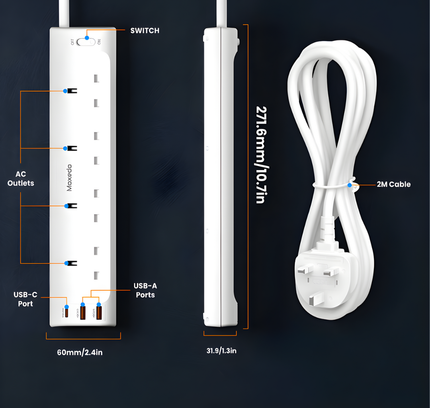 Moxedo Power Strip Surge Protector 4 Ac Outlet 3Usb
