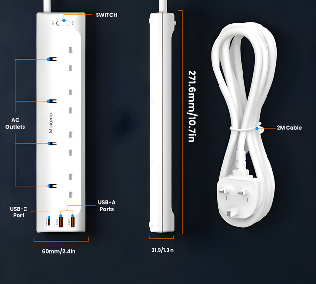 Moxedo Power Strip Surge Protector 4 Ac Outlet 3Usb