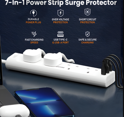 Moxedo Power Strip Surge Protector 4 Ac Outlet 3Usb