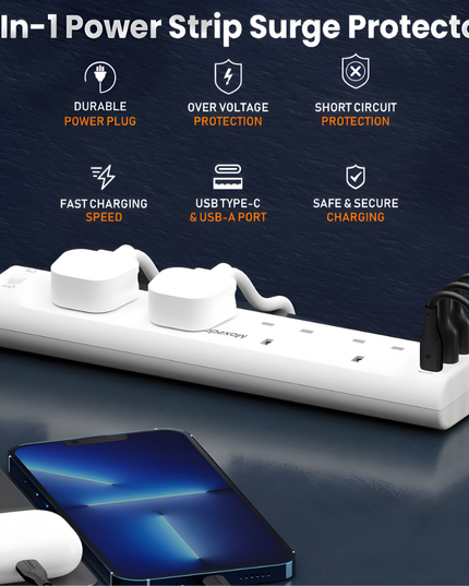 Moxedo Power Strip Surge Protector 4 Ac Outlet 3Usb