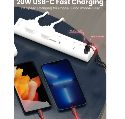 Moxedo Power Strip Surge Protector 4 Ac Outlet 3Usb