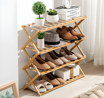Foldable Shoe Rack Wooden 4 Tier