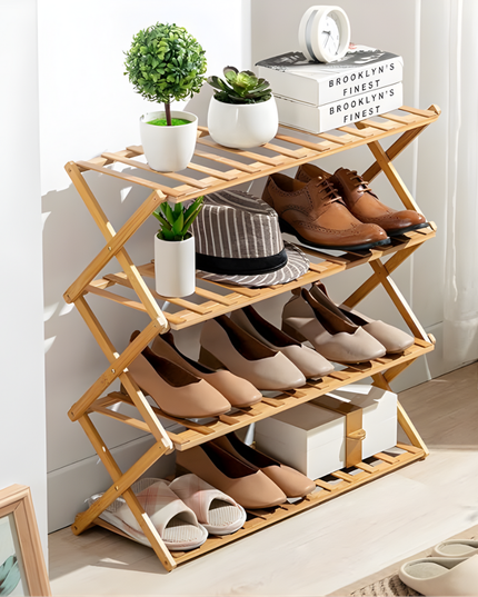 Foldable Shoe Rack Wooden 4 Tier