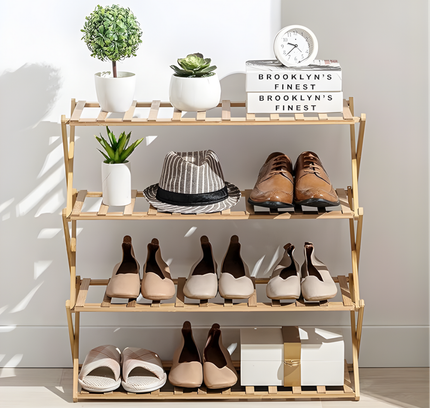 Foldable Shoe Rack Wooden 4 Tier