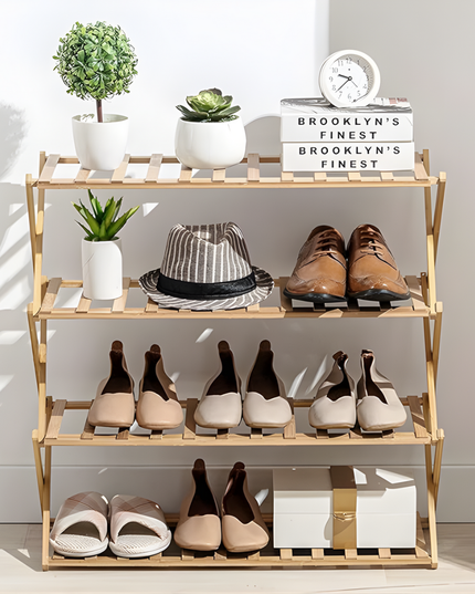 Foldable Shoe Rack Wooden 4 Tier