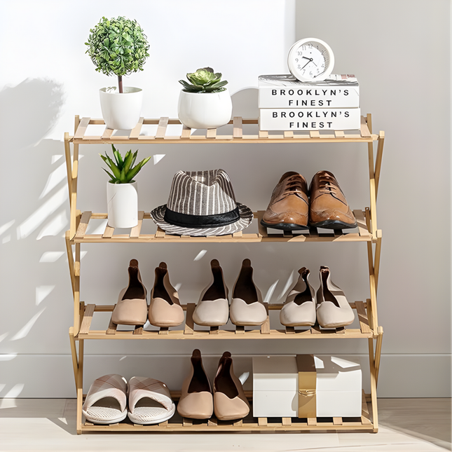 Foldable Shoe Rack Wooden 4 Tier