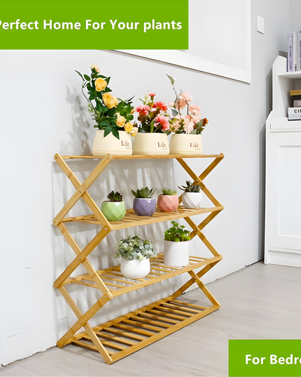 Foldable Shoe Rack Wooden 4 Tier