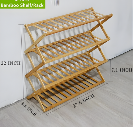 Foldable Shoe Rack Wooden 4 Tier