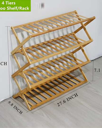 Foldable Shoe Rack Wooden 4 Tier