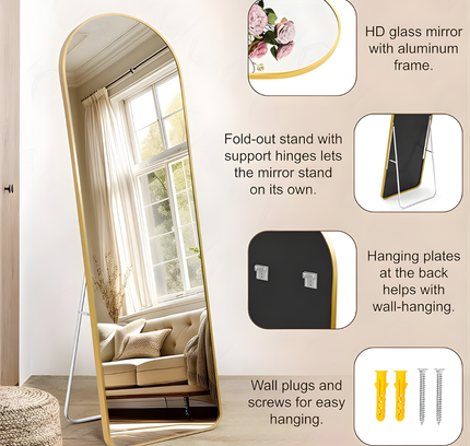 مرآة قائمة بإطار معدني من الألومنيوم