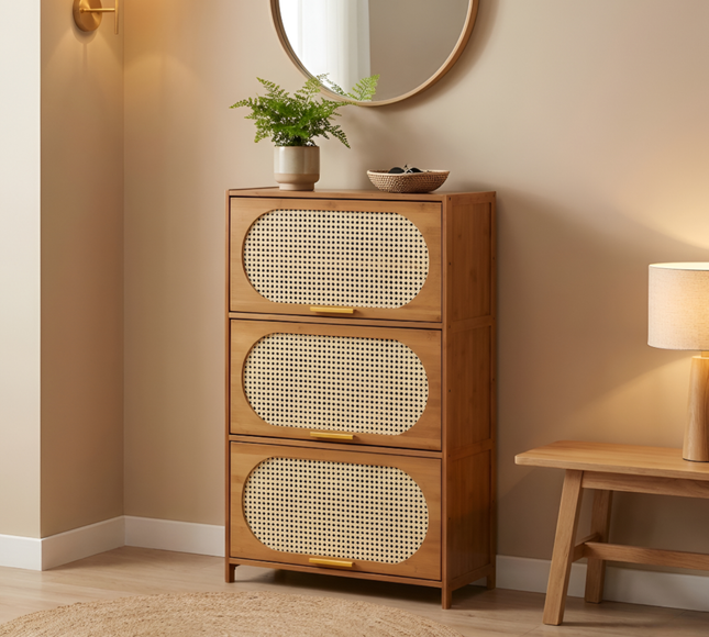 Bamboo Multi-Layer Shoe Cabinet 3 Door 6 Layers