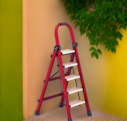 سلم منزلي قابل للطي من الألومنيوم بخمس درجات، أسود