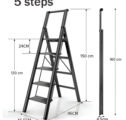 Foldable Iron Ladder with Handrail 5 Steps