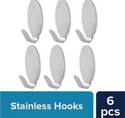 خطافات لاصقة من الفولاذ المقاوم للصدأ، 6 قطع