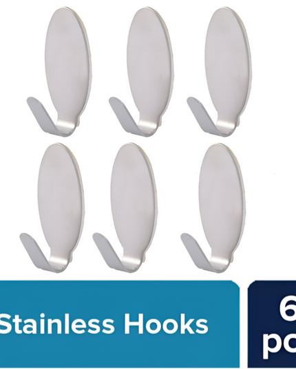 Adhesive Stainless steel Hooks 6pcs