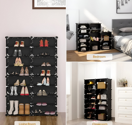 رف أحذية مكون من عمودين و8 طبقات و8 أبواب