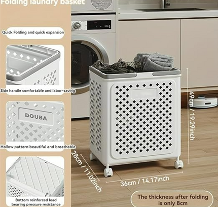 سلة غسيل بلاستيكية قابلة للطي مع عجلات