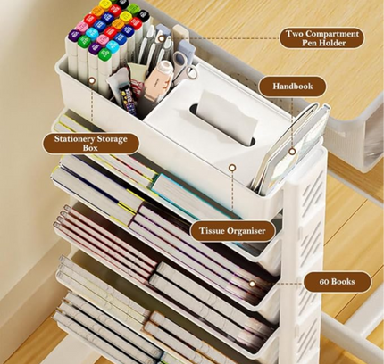 Multilayer Book Shelf with Wheels 4 Tier