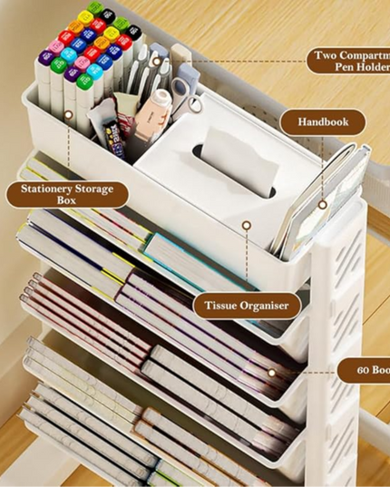 رف كتب متعدد الطبقات مع عجلات 4 طبقات