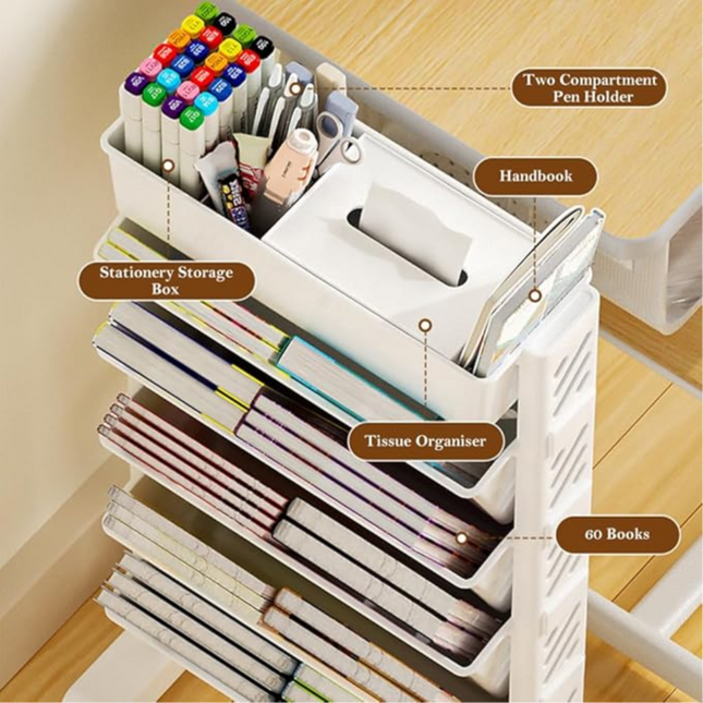 Multilayer Book Shelf with Wheels 4 Tier