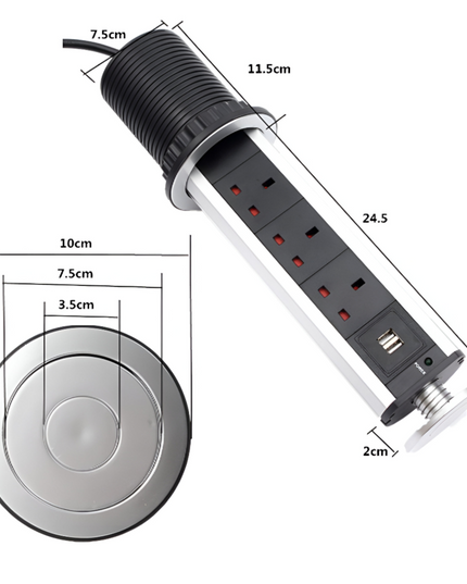 Pop up Extension cord 3 socket with 2usb port