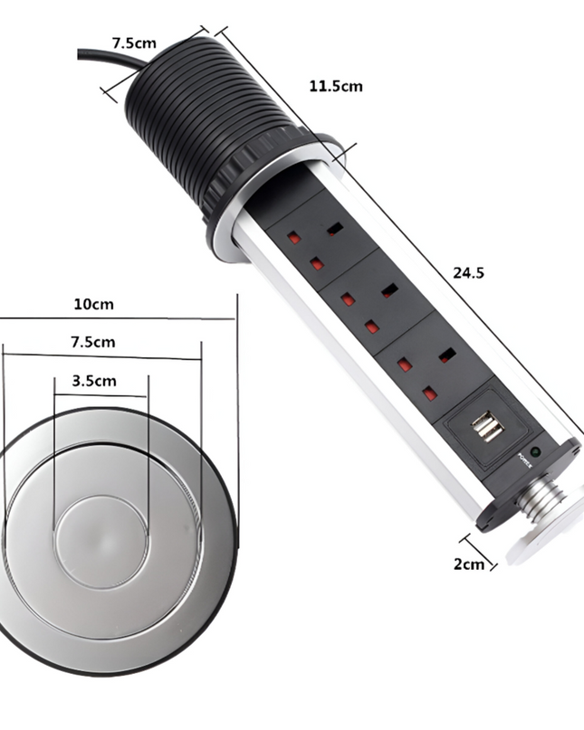 Pop up Extension cord 3 socket with 2usb port