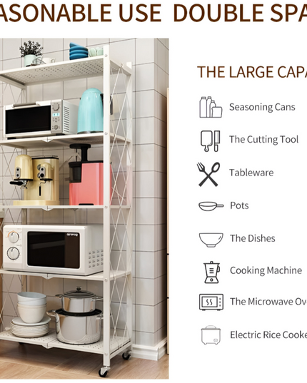 Foldable Kitchen Storage Rack 5 Layer White