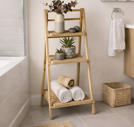 Wooden Folding Ladder Shelf 3 Tier