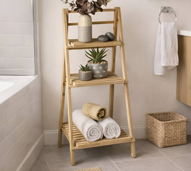 Wooden Folding Ladder Shelf 3 Tier